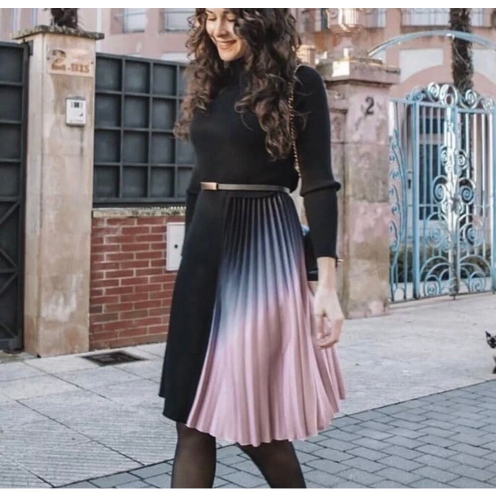 EUC Dalia MacPhee Colorblock Ombré Ribbed Sweater Midi Dress Size M